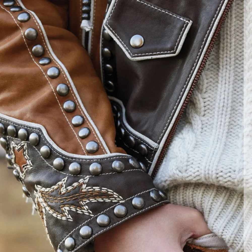 Double D Ranch Leather fringe Jacket studded bucking horse cowgirl RTL $1395 NWT - Picture 9 of 15